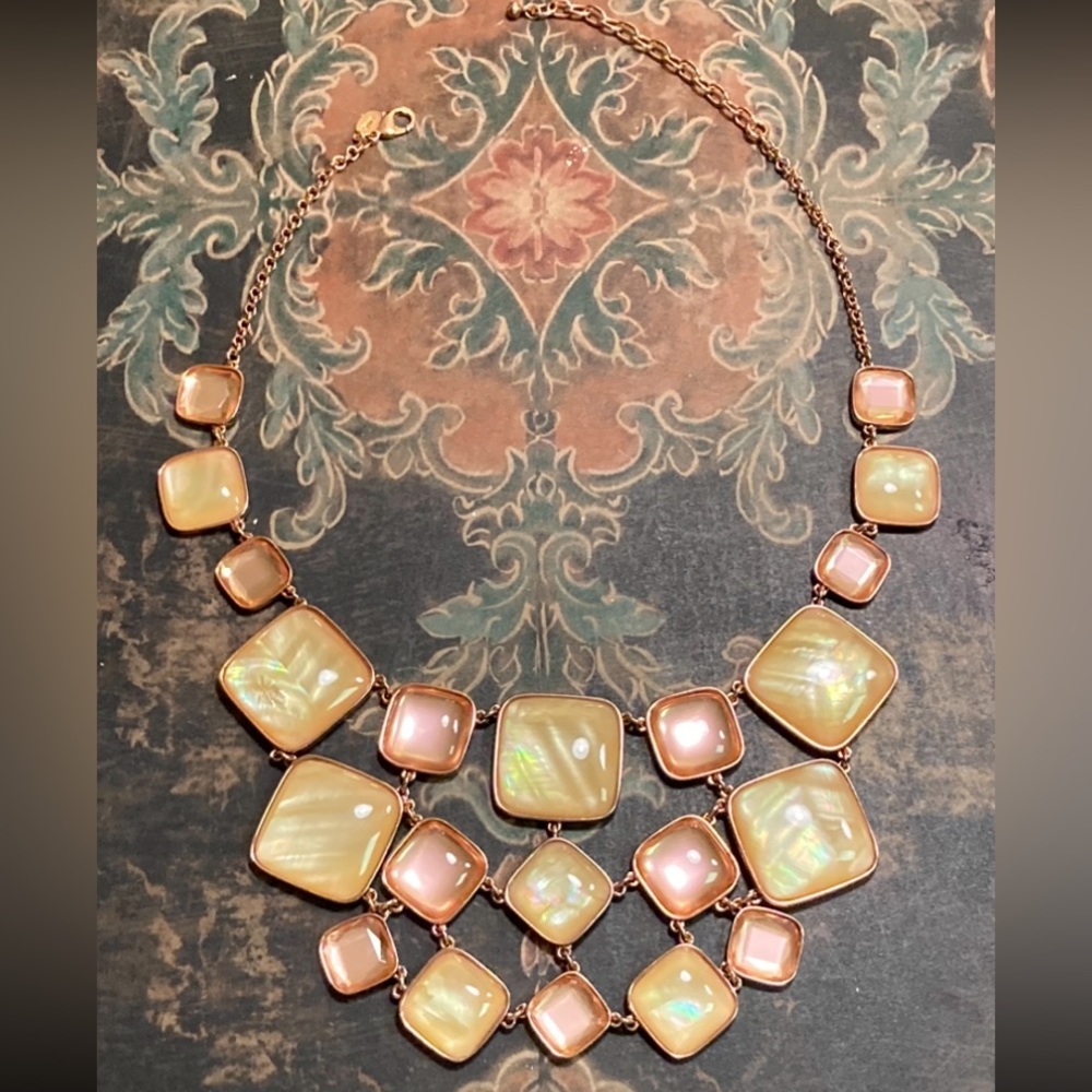 Joan Rivers Pink Cabachon Stone & Golden Mother of Pearl Bib Necklace